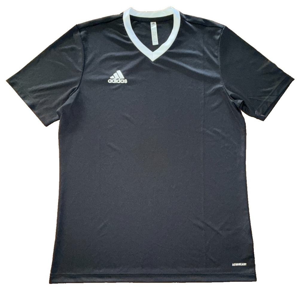 Adidas AEROREADY Shirt Mens Large Black V Neck Athletic Training Short Sleeve